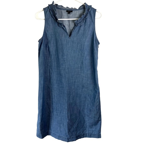 Talbots Dresses & Skirts - Talbots‎ Easy Blue Denim Chambray Cotton Ruffle Neck Sleeveless Dress Size Small
